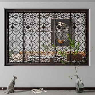 New Chinese-style openwork window mahogany window 3d model