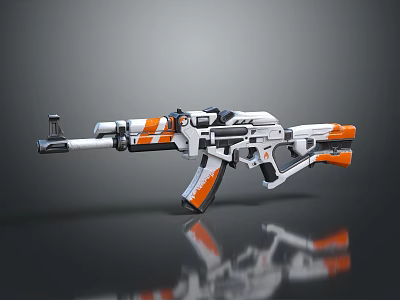 Modern Tactical Rifle With White And Orange Design And Scope Attachment 3d model