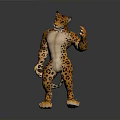 Anthropomorphic Cheetah Muscular Body Standing Pose With Detailed Print Fur And Paws In 3D Render 3d model