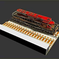 Red Model Train Locomotive On Orange Track With Detailed Platform Base