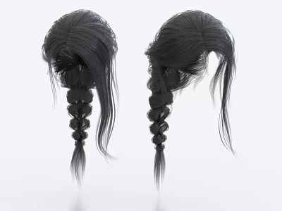 Two Black Braided Hair Decorative Accessory Set With Flowing Strands And Intricate Plaits 3d model