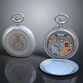 Vintage Mechanical Pocket Watch With Engraved Case And Open Internal Mechanism