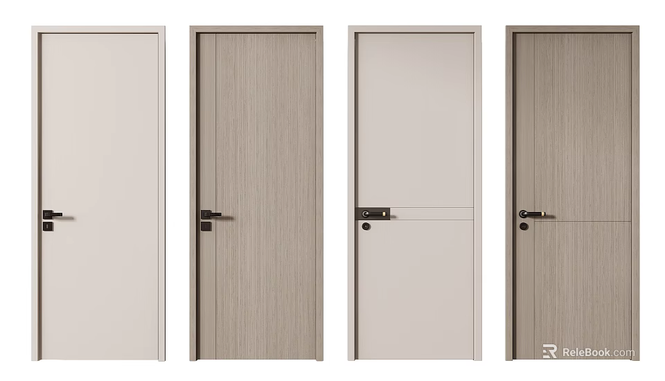 Modern Interior Swing Doors With Different Wood Grain And Smooth Surface Styles 3d model 