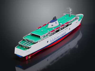 Ocean Ship With White Hull Green Deck Red Bottom And Vision Of The Oceans 3d model