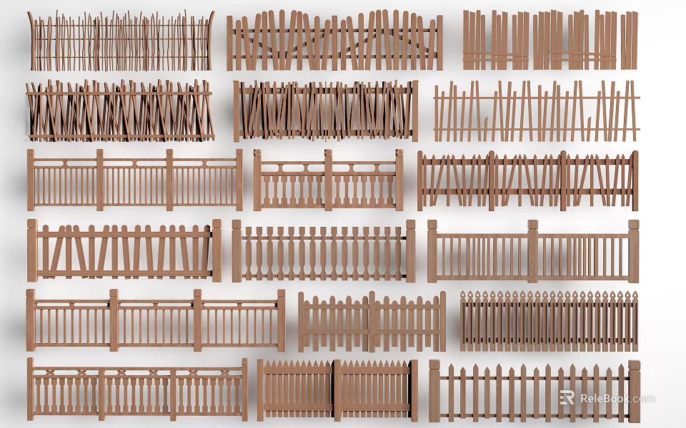 Wooden Railings With Various Designs And Different Styles For Home Garden Outdoor 3d model 
