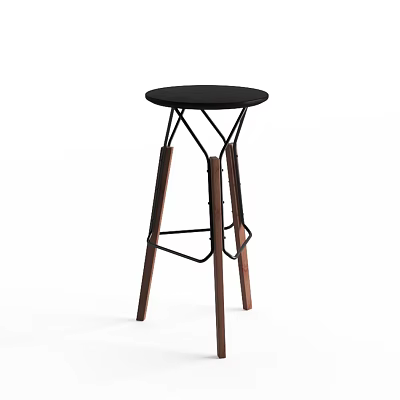 Modern Bar Stool With Black Round Seat Wooden Legs And Metal Frame 3d model