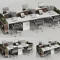 Modern Office Desk Setup With Multiple Workstations Computer Monitors Ergonomic Chairs And Green Plants 3d model