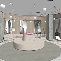 Modern Leisure Area With Circular Sofa Round Rug Stone Pillars And Wooden Walls
