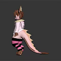 Anthropomorphic Creature Character With Fox Like Ears Pink Outfit Striped Pants And Waving Hand