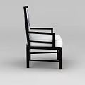 Traditional Chinese Style Chair With Black Frame And Landscape Painting Backrest White Cushion