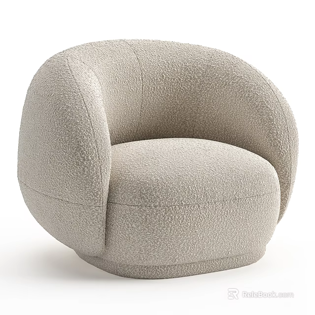 Modern Beige Single Sofa with Rounded Design and Fluffy Bouclé Fabric for Living Room 3d model 