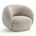 Modern Beige Single Sofa with Rounded Design and Fluffy Bouclé Fabric for Living Room