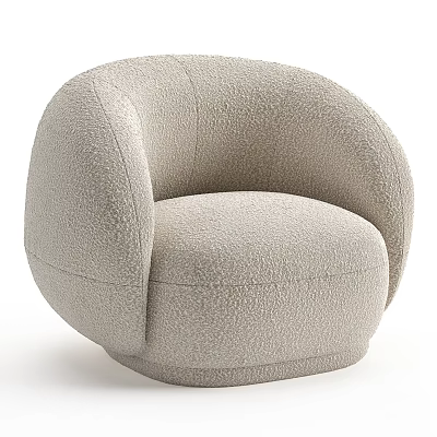 Modern Beige Single Sofa with Rounded Design and Fluffy Bouclé Fabric for Living Room 3d model