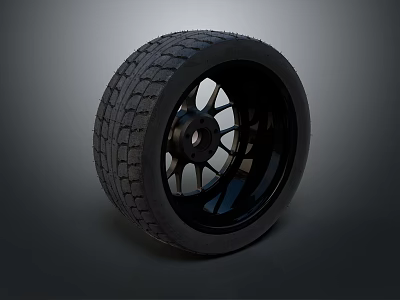 Black Tire with Alloy Wheel and Deep Tread Pattern for Vehicles 3d model