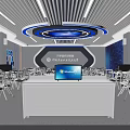 School Cloud Computing Innovation Lab With Modern Classroom Computer Equipment White Chairs And Blue Walls 3d model