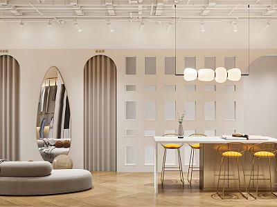 Modern Clothing Store Interior With Display Racks Mirrors And Comfortable Seating Area 3d model