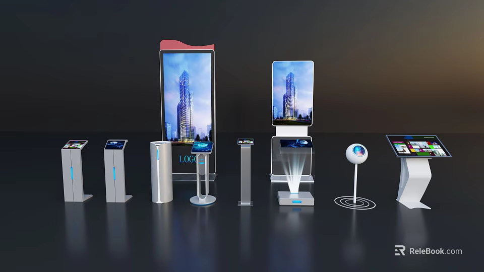 Modern Public Facilities With Self Service Kiosks Digital Displays And Touchscreen Terminals 3d model 