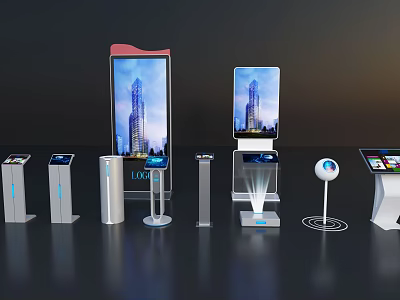 Modern Public Facilities With Self Service Kiosks Digital Displays And Touchscreen Terminals 3d model