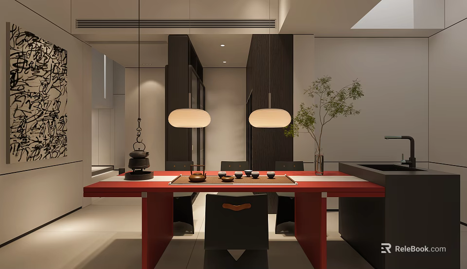 Modern Basement Interior Design With Seating Area Lighting And Decorative Elements 3d model 