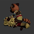Cute Red Panda Character Wearing Golden Armor With Dragon Headed Weapon And Colorful Details
