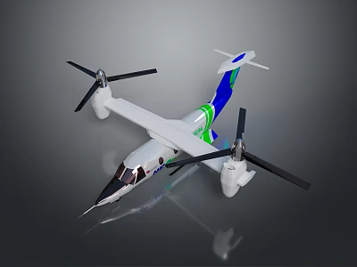 Advanced Modern White Green Blue Electric Aircraft With Four Propellers Design 3d model