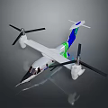 Advanced Modern White Green Blue Electric Aircraft With Four Propellers Design