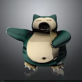 3D Model of Snorlax with Green and Beige Body Open Mouth and Outstretched Arms