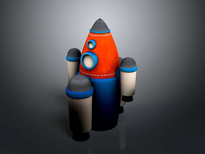 3D Rocket Model In Blue Orange Colors With Multiple Thrusters For Space Exploration 3d model