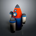 3D Rocket Model In Blue Orange Colors With Multiple Thrusters For Space Exploration