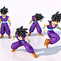 3D Anime Game Character With Purple Outfit Black Hair In Multiple Action Poses