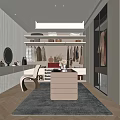 Elegant Modern Walk In Closet Interior Design With Open Shelves Hanging Clothes And Dressing Table