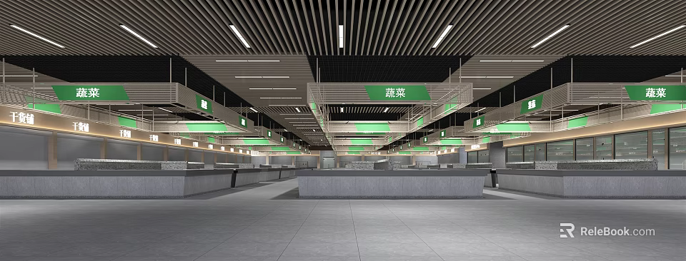 Modern Supermarket Department Store With Fresh Vegetable Section Open Shelves And Bright Lighting 3d model 