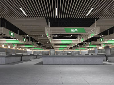 Modern Supermarket Department Store With Fresh Vegetable Section Open Shelves And Bright Lighting 3d model