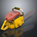 Vintage Yellow Red Chainsaw With Green Handle And Metal Chain