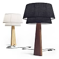 Modern Table Lamps With White And Black Fabric Shades And Light Dark Wooden Pillars
