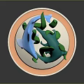 Blue Marine Creature Swimming Among Green Seaweed On White Base With Orange Rim