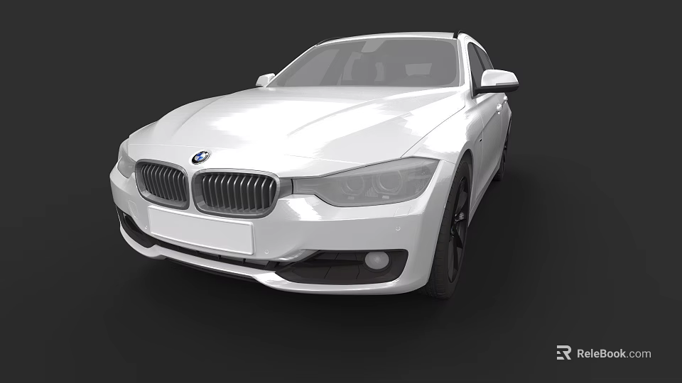White BMW Sedan Front View With Chrome Grille And Headlights 3d model 