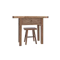 Rustic Wooden Table and Chair Set with Drawer and Stool Design 3d model