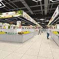 Supermarket Interior With Fresh Produce Vegetable Fruit Shelves And Customers Shopping