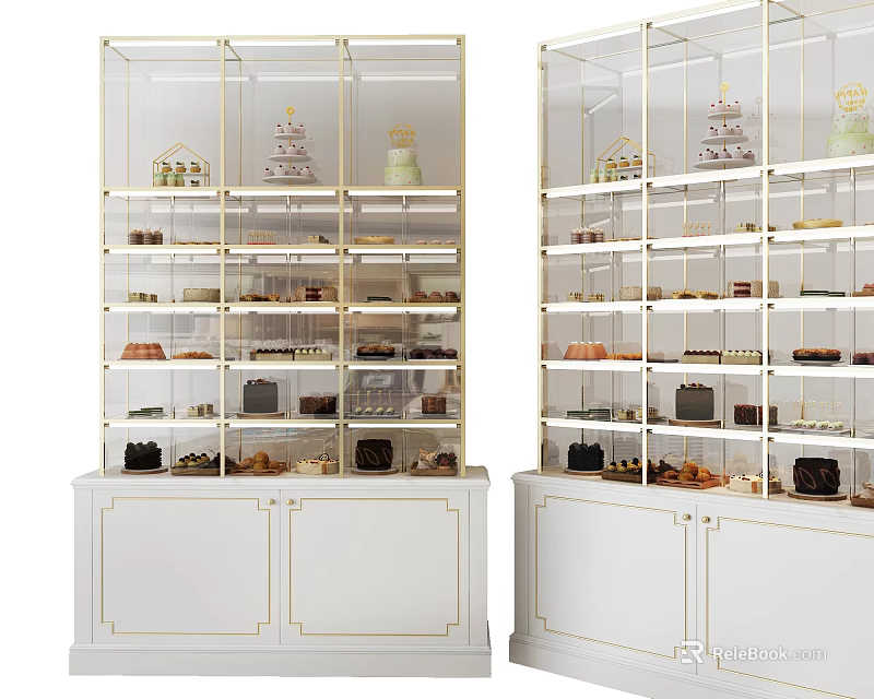 Modern White Wine Cabinet with Gold Trim Glass Doors and Tiered Storage Shelves 3d model 