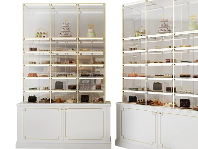Modern White Wine Cabinet with Gold Trim Glass Doors and Tiered Storage Shelves 3d model