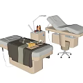 Modern Massage Bed With Wood Frame Plush Blanket Rolled Towels Essential Oils In SPA Setting