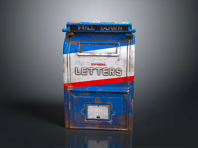 Vintage Express Letter Mailbox In Blue White Red With Letters Label And Rustic Finish 3d model