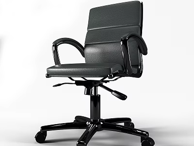 Modern Black Leather Office Chair with Adjustable Armrests Swivel Base and Rolling Wheels 3d model