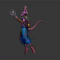 Colorful Anime Character With Purple Skin Pink Horns Blue Pants Holding Glowing Energy Orb