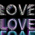Vibrant 3D LOVE Typography Art With Neon Lights And Shiny Reflections