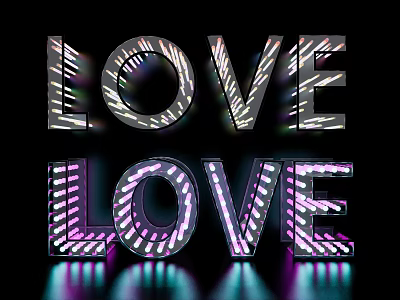 Vibrant 3D LOVE Typography Art With Neon Lights And Shiny Reflections 3d model