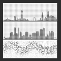 Background Wall With Three Panel Mosaic Design Featuring City Skyline And Small Square Tiles 3d model