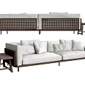Modern Light Colored Multi Seater Sofa With Wooden Frame And Woven Backrest 3d model