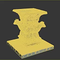 Turquoise Square Bronze Vessel With Sheep Head Decorations On Wooden Base